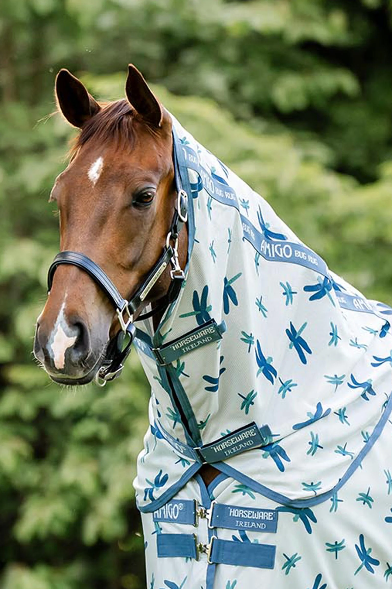 Amigo halsdel til fluedekken, UV-beskyttelse Dragonfly Print/Silver, Blue & Sage L