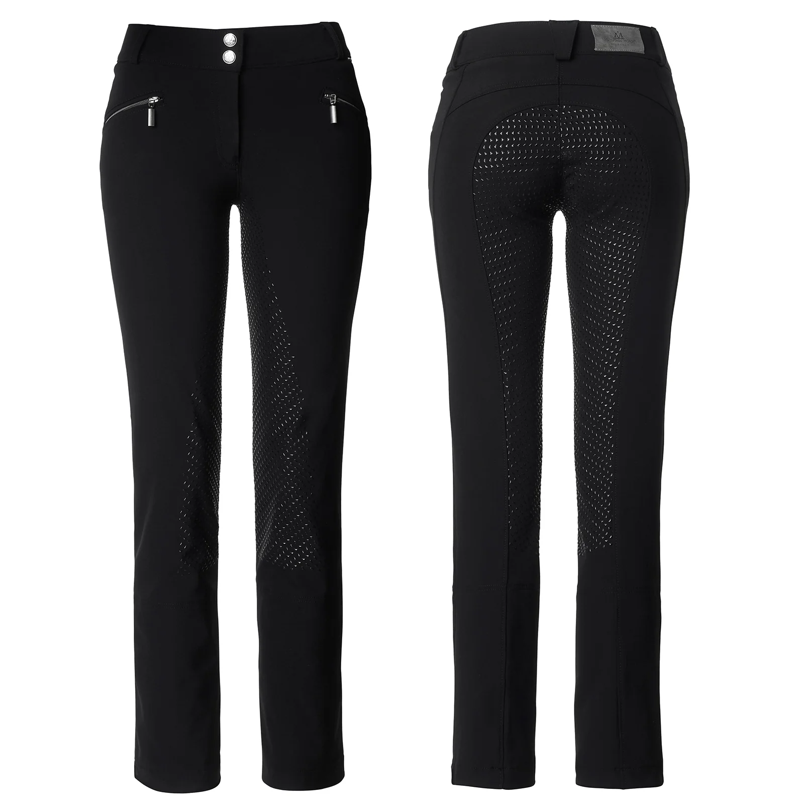 Amira lange jodphur ridebukser til dame med grip-teknologi, helforsterket Black 38 Long