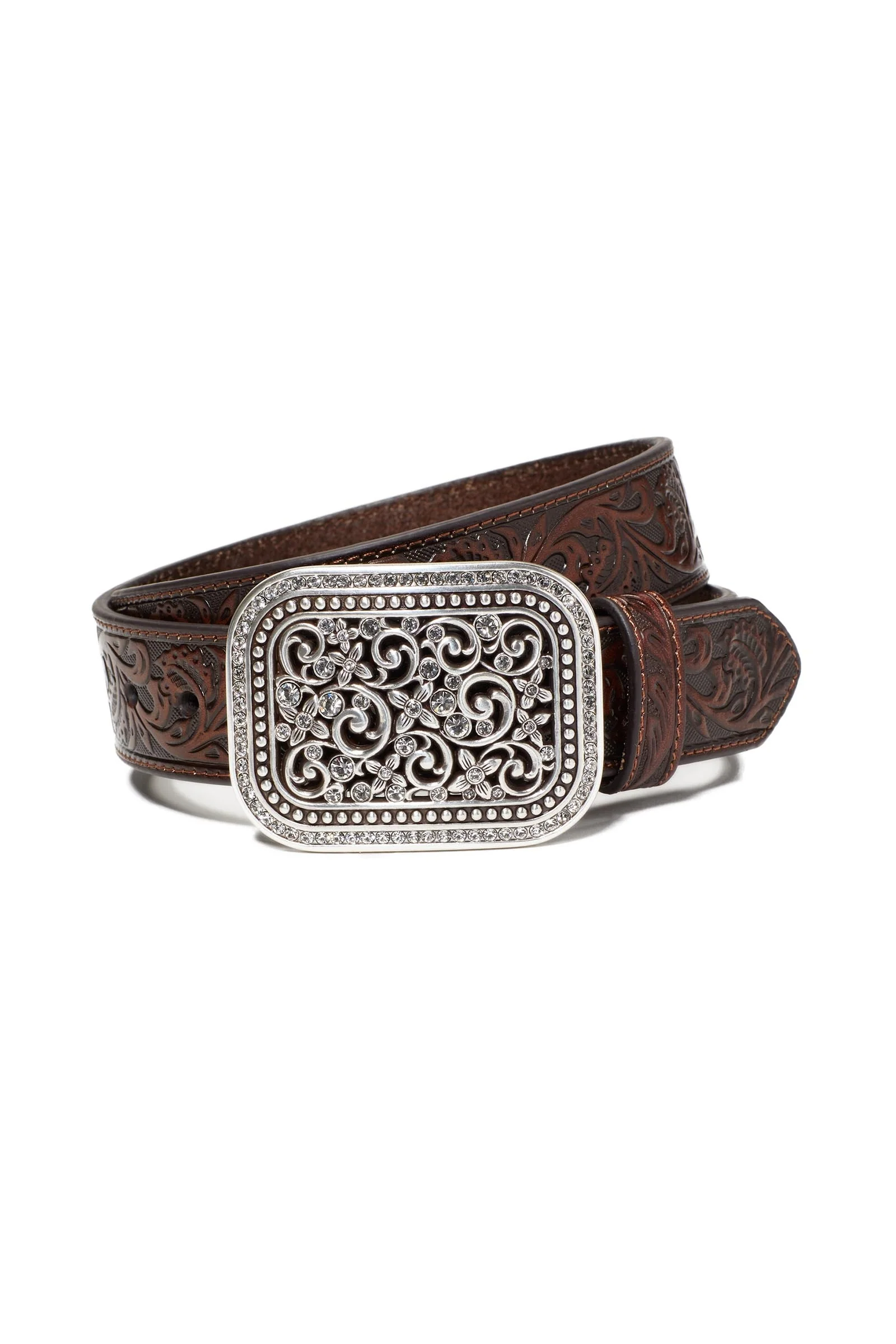 Rhinestone Fillagree Dame belte Brown L