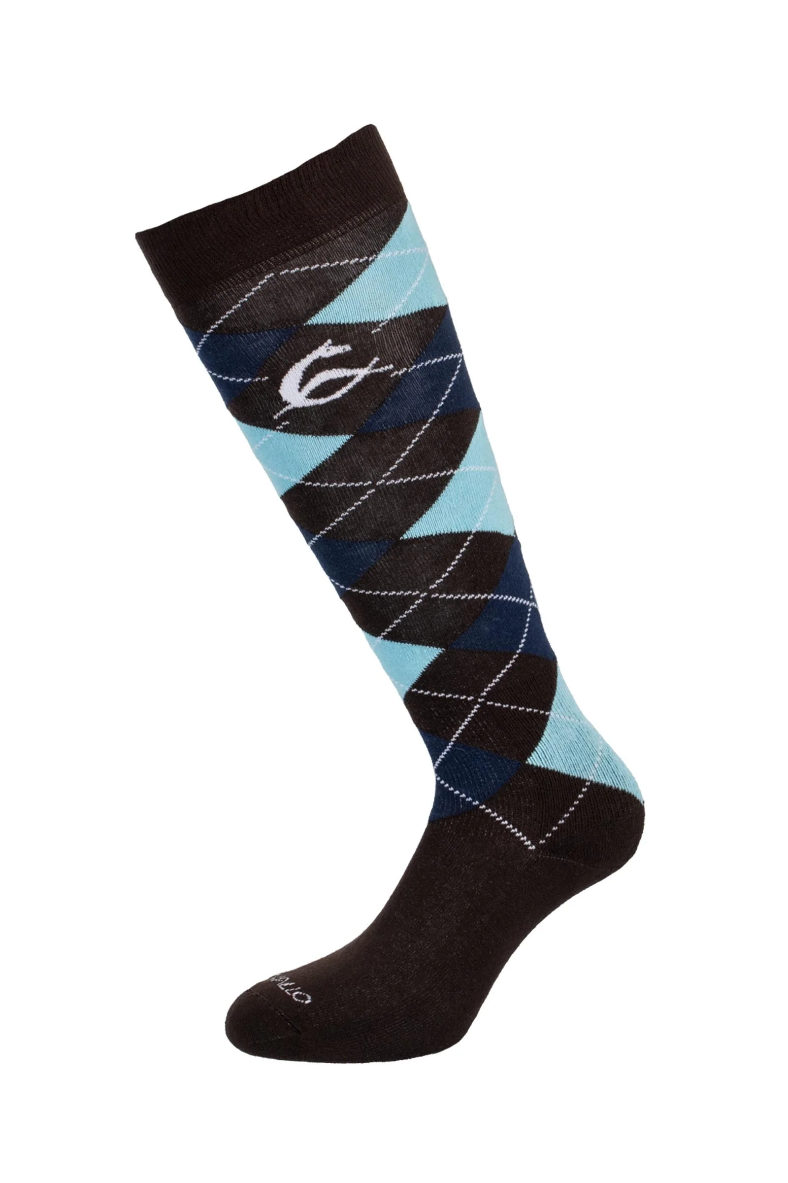 Bomullssokker med diamantmønster Dark Brown W/Blue & Light Blue Diamond 35-38
