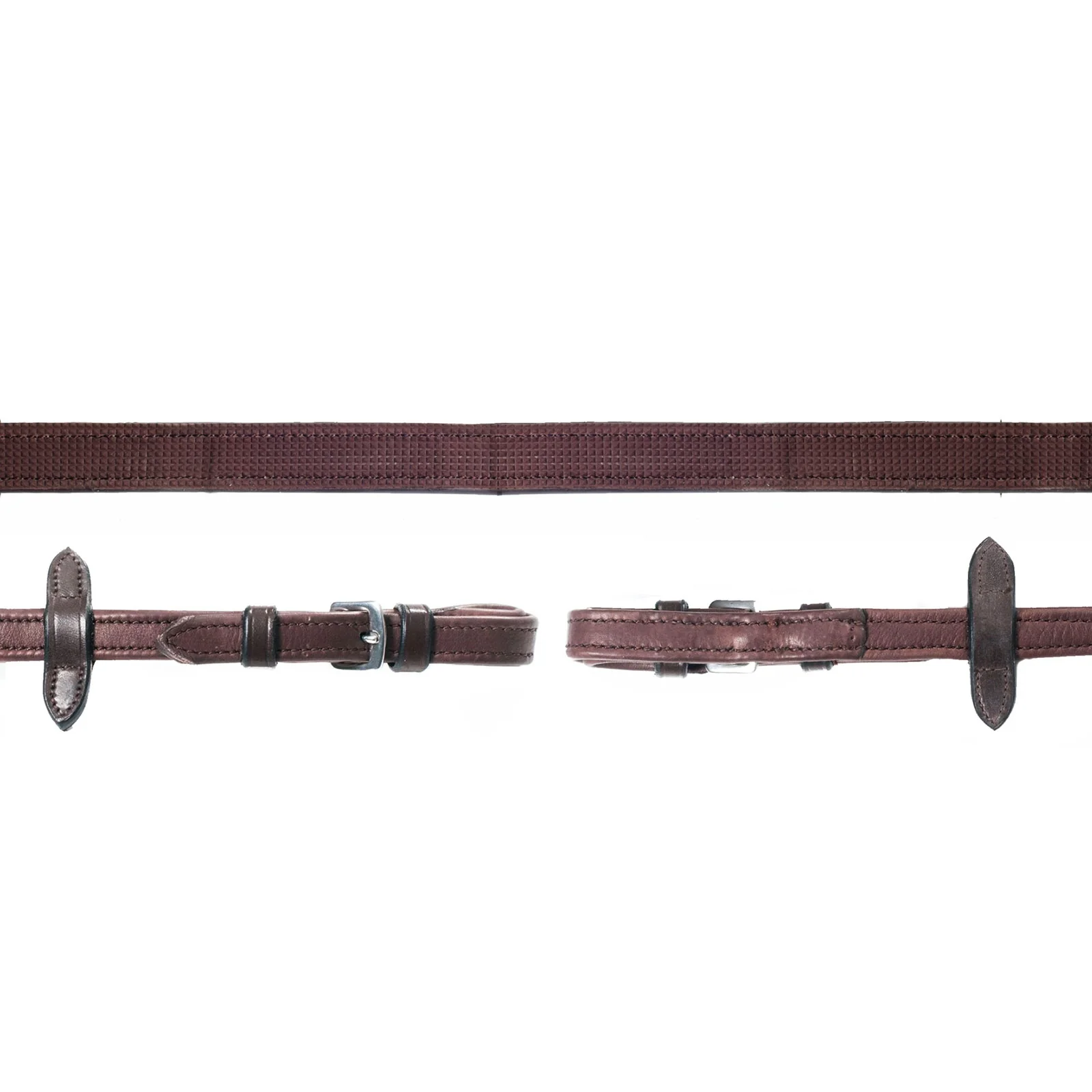 Schockmöhle Sports Durasoft Reins Grip lærtøyler, nylon, gummibelagt Dark Brown/Silver X-Full