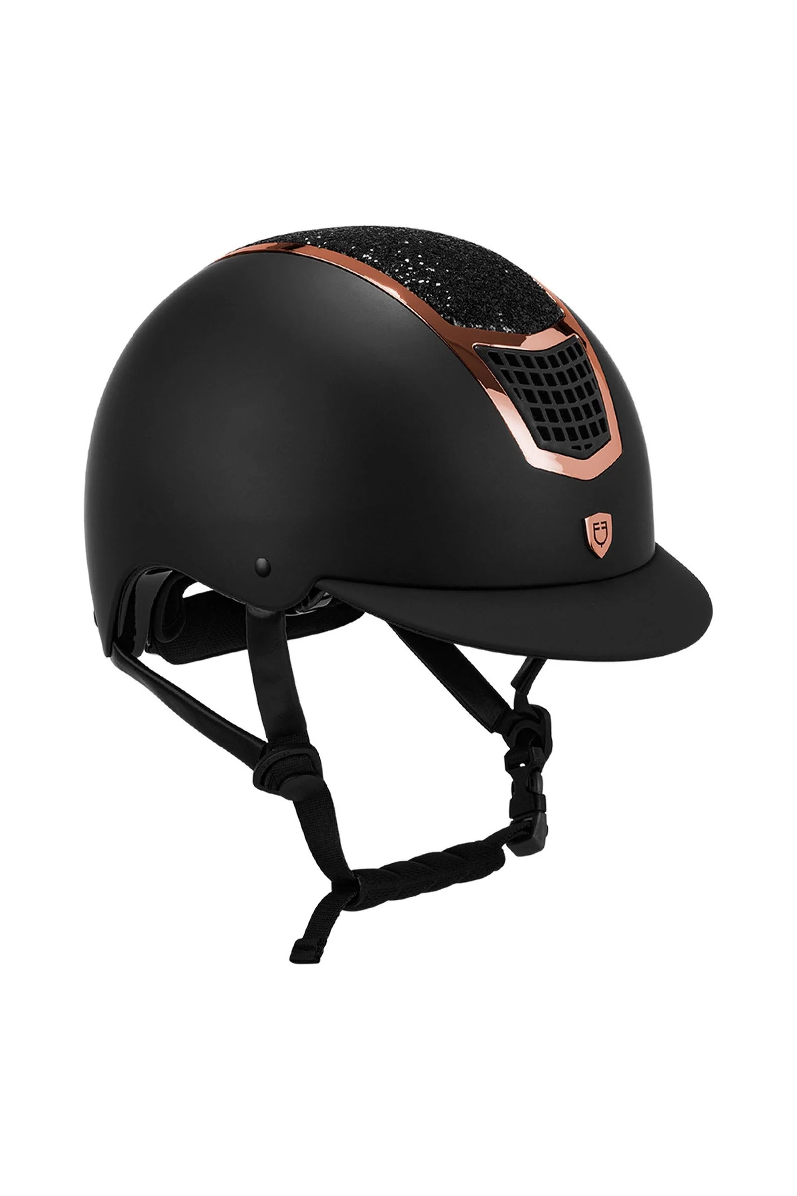 ridehjelm med rhinsten, sertifisert EN 1384:2023 Black/Rose Gold 53-55