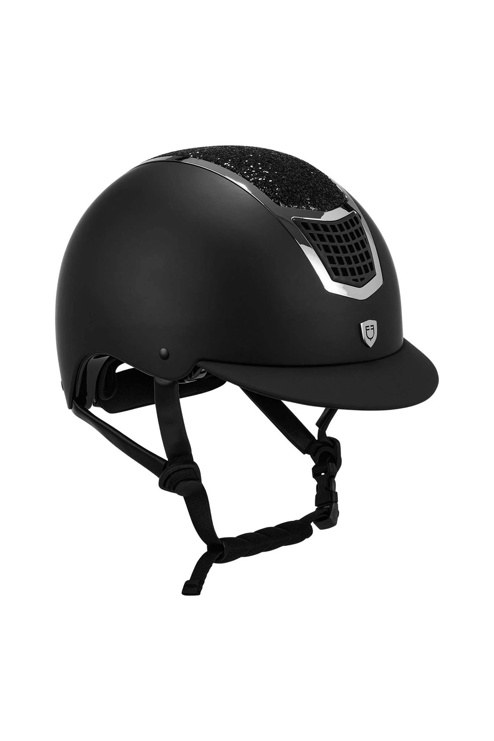 ridehjelm med rhinsten, sertifisert EN 1384:2023 Black/Silver 53-55