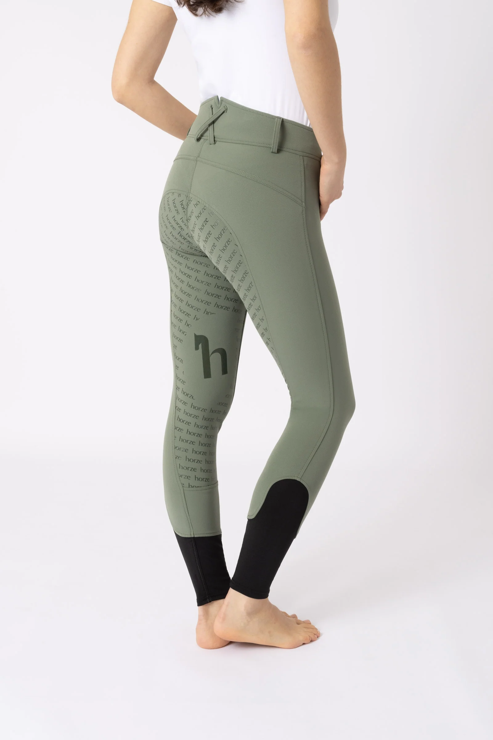 Helforsterkede ridebukser med høyt liv og silikon, dame Khaki green 40