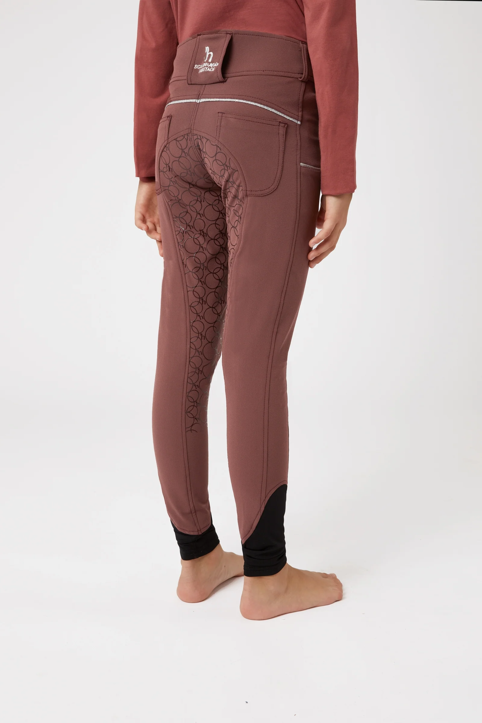 Leighton Teens helforsterkede ridebukser med silikon og telefonlomme Rum Raisin Brown 160