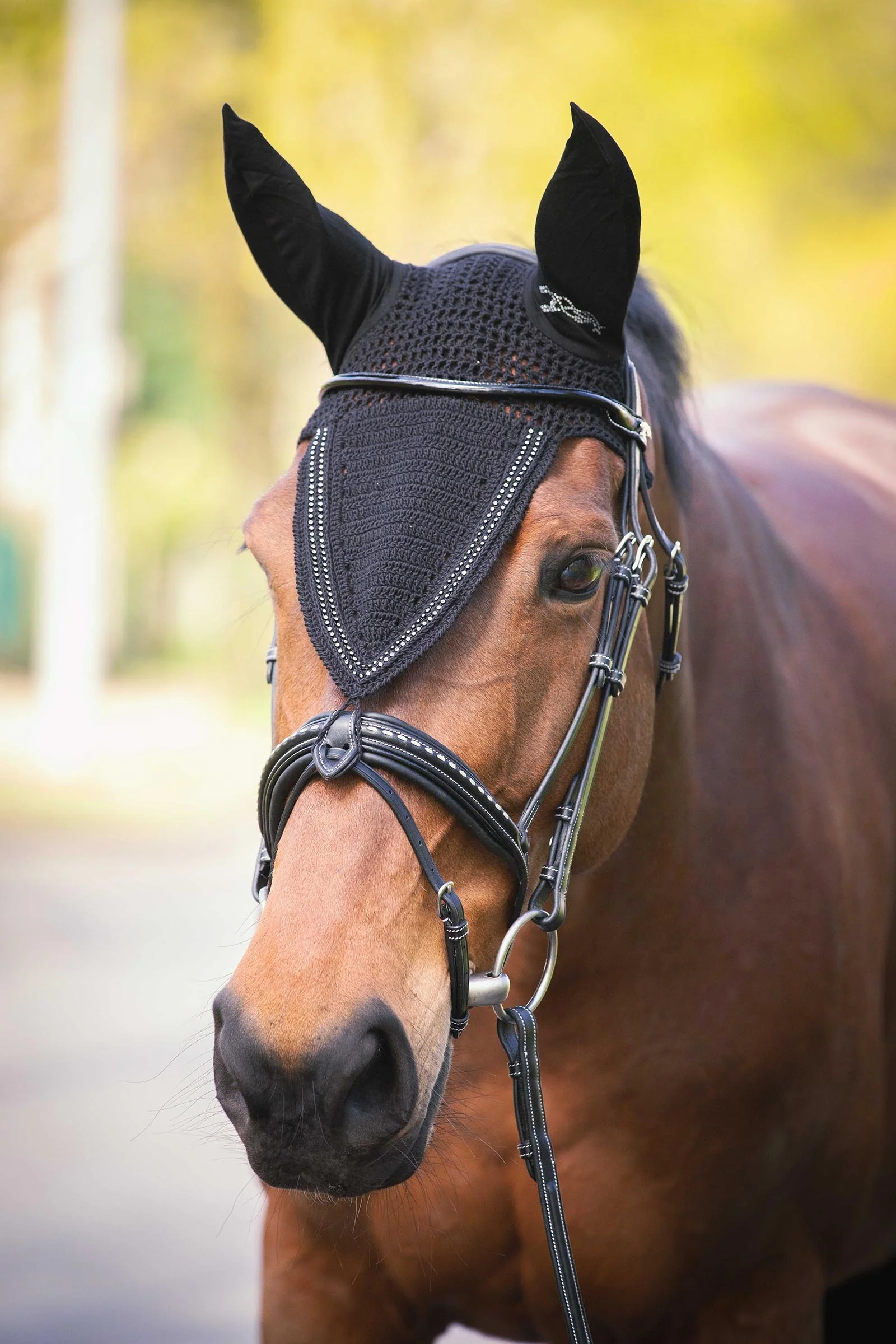 Lang ørehette med strass Black C