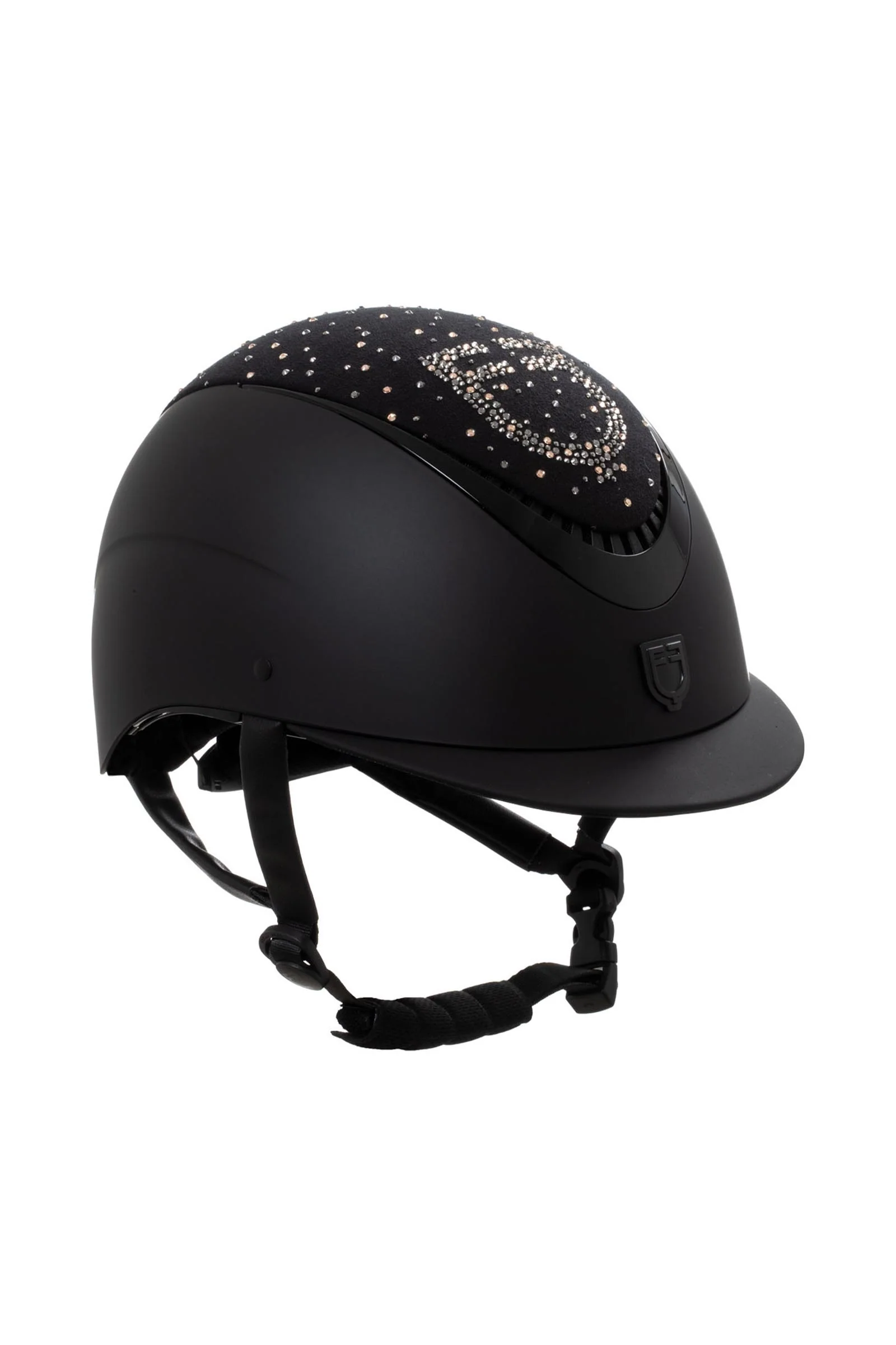 matt ridehjelm med smal skjerm og strasslogo, sertifisert EN 1384:2023 Black/Black Shiny 52-54