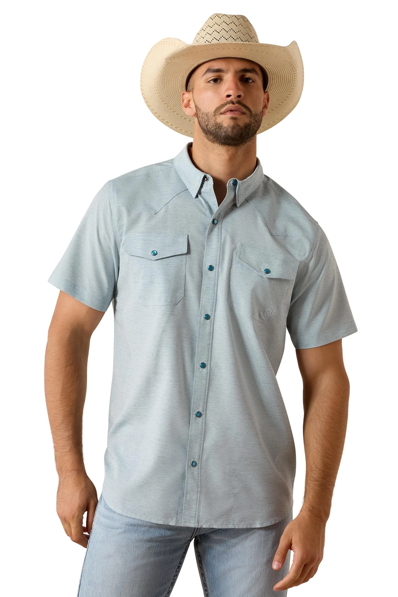 Herre VentTEK western fitted skjorte Blue Heather L