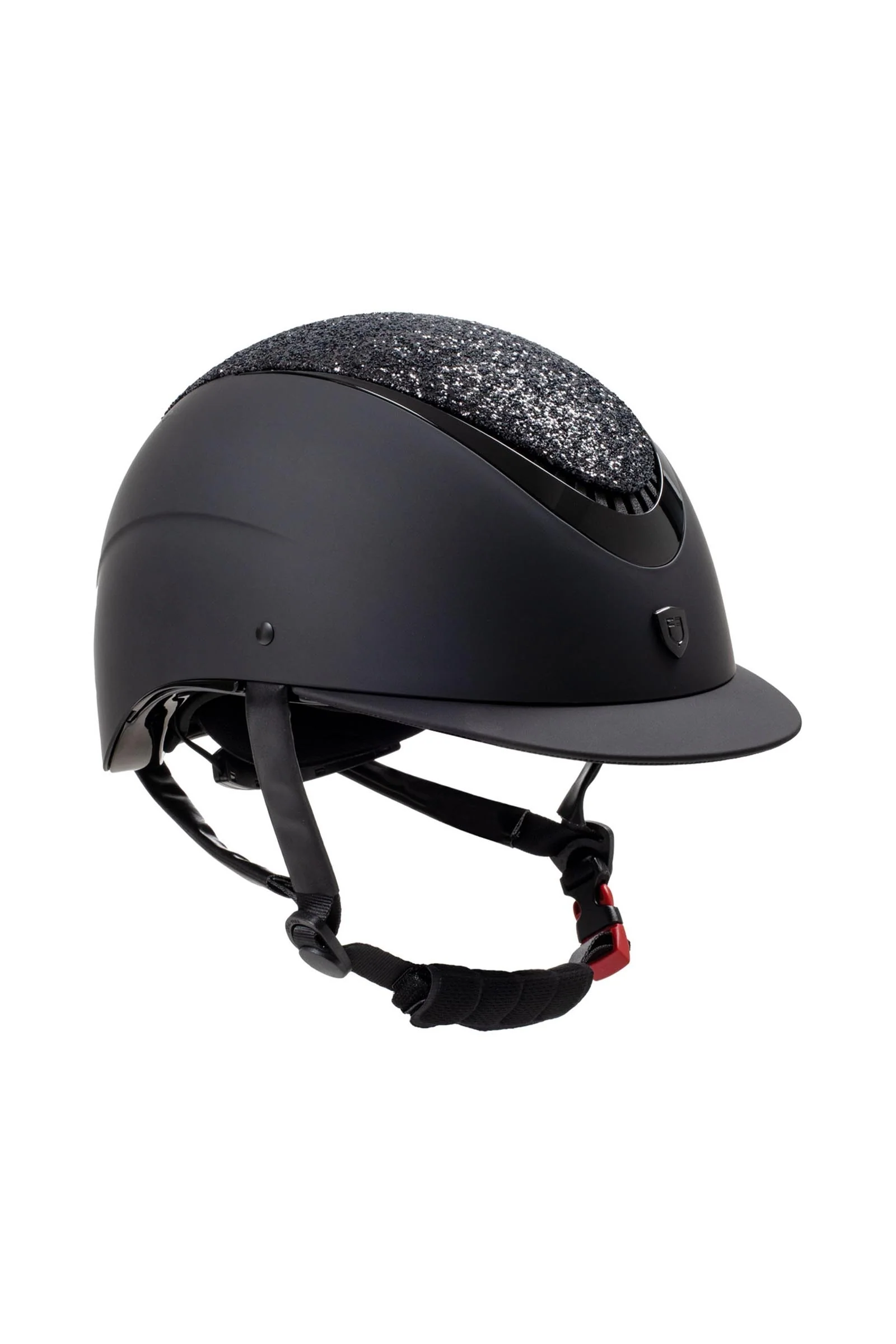 ridehjelm med smal skjerm og strass, sertifisert EN 1384:2023 Black/Black Shiny 52-54