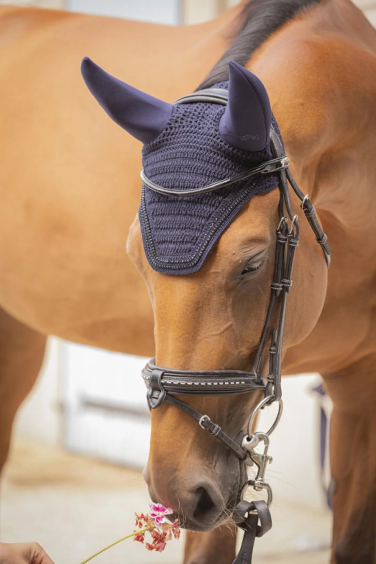 Lydløs fluemaske med strass Navy C