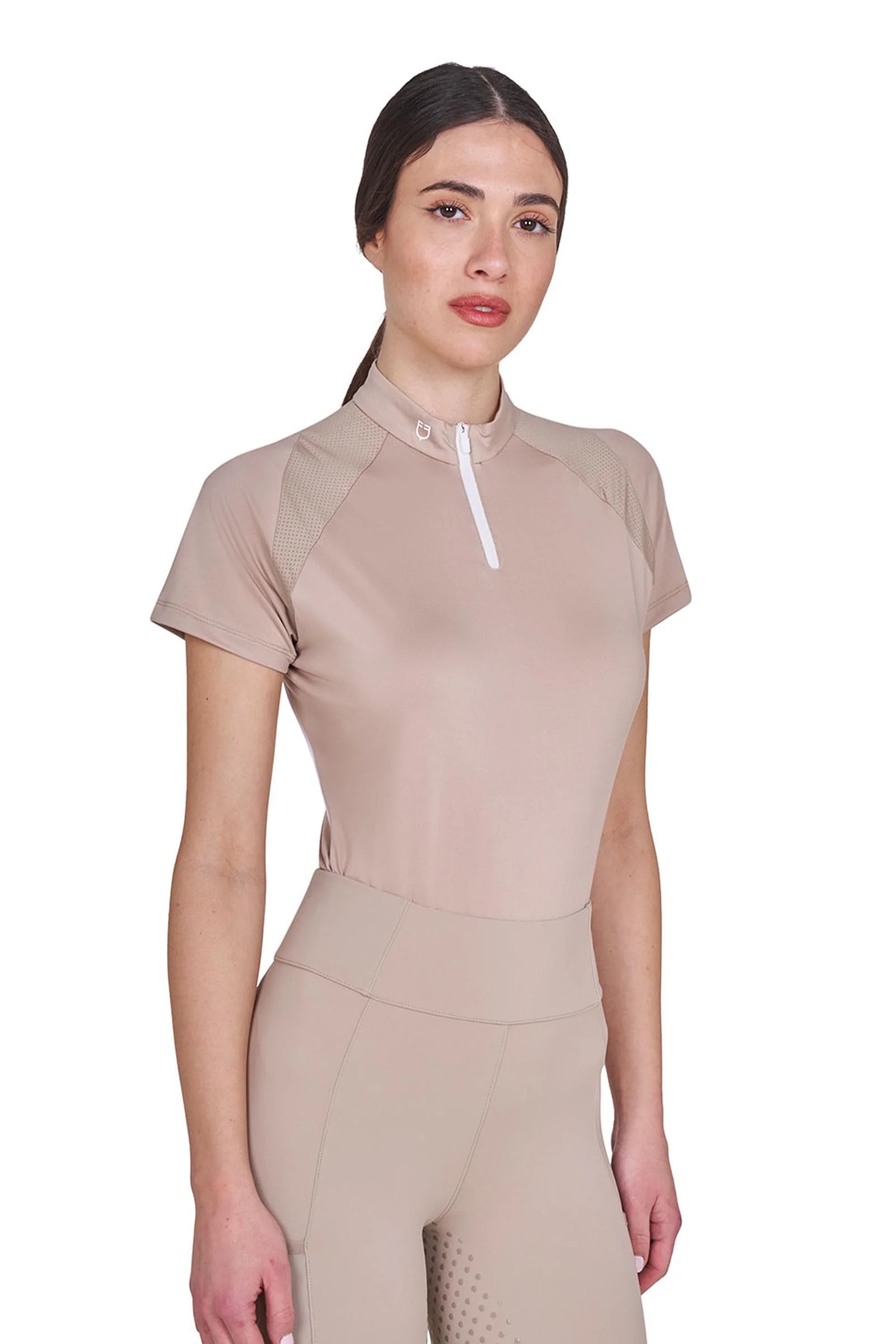 SS2026 Teknisk polo med glidelås for kvinner Oxford Tan S