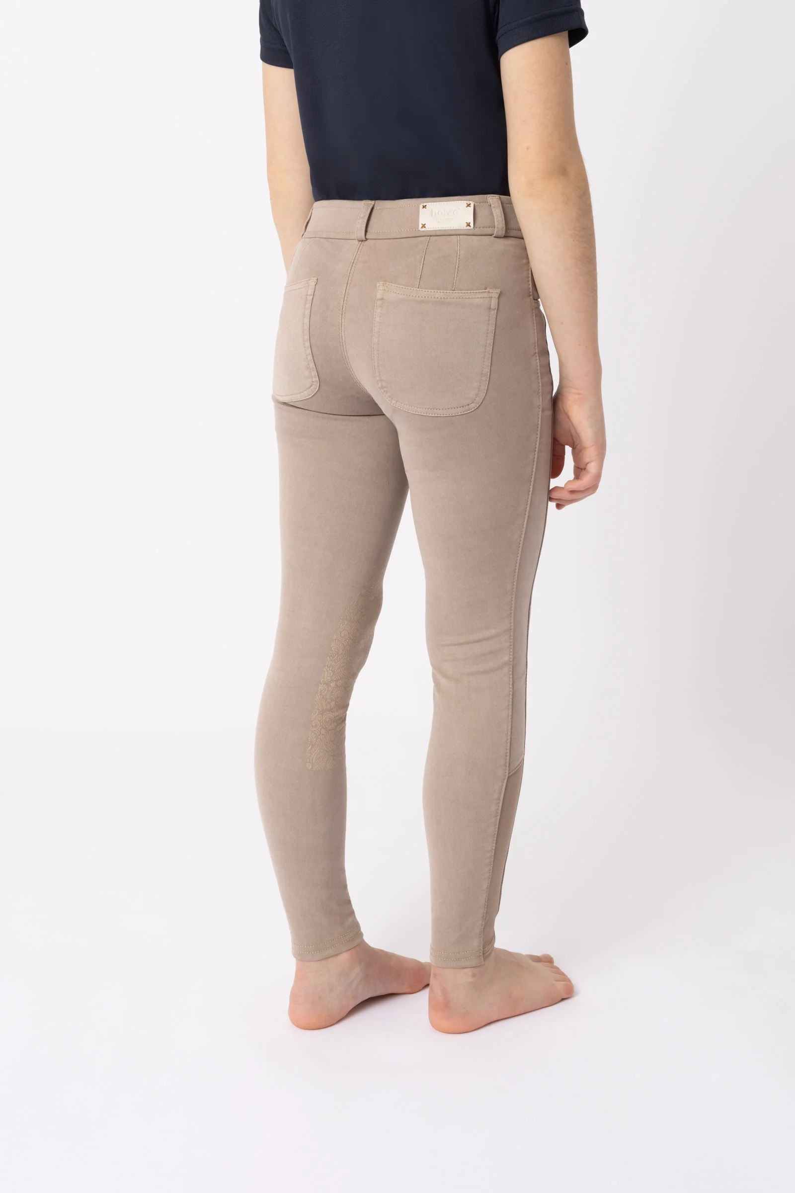 Suki kneforsterket ridebukse til barn Warm Taupe 158-164