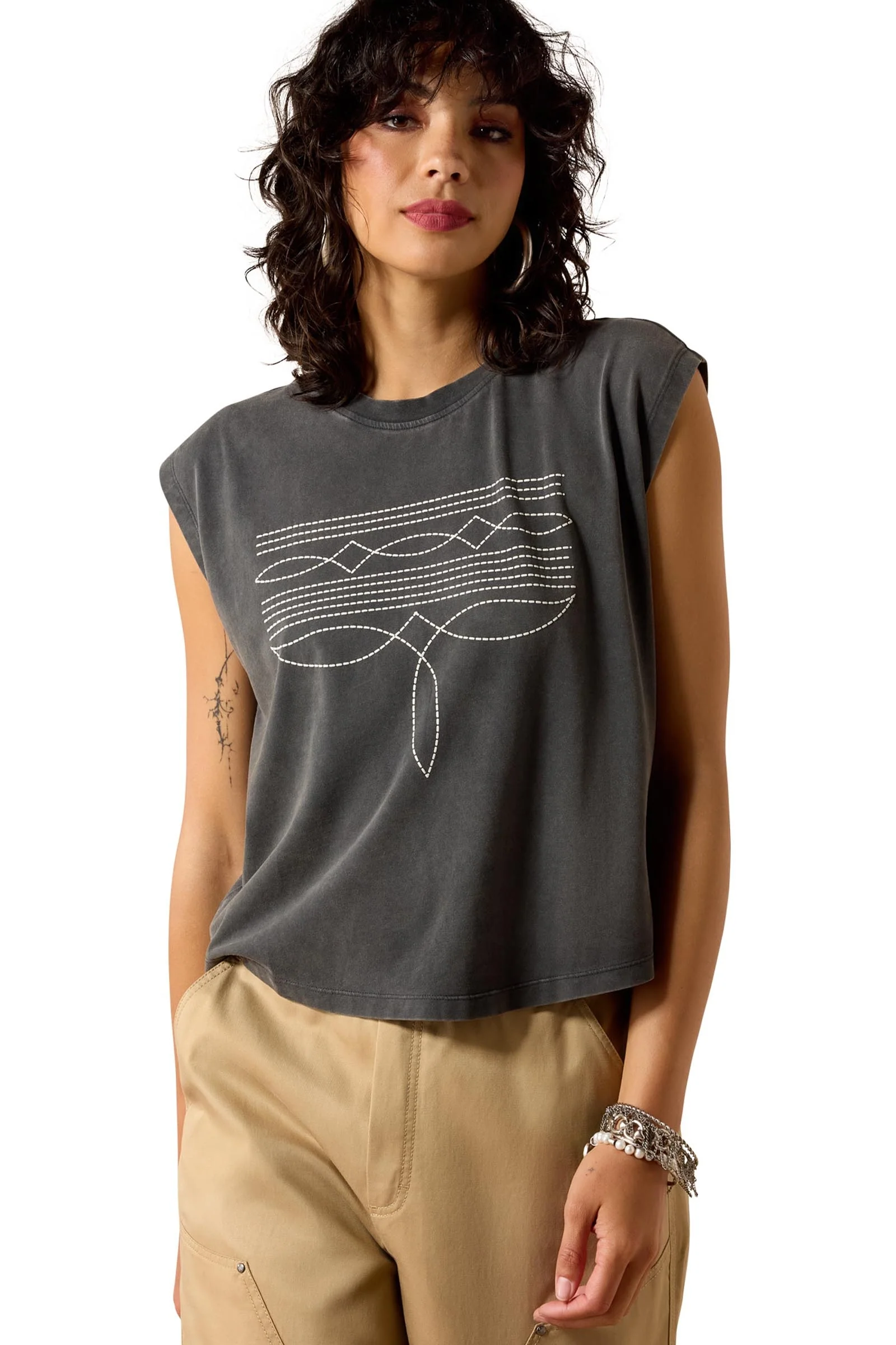 Dame Dallas cropped T-skjorte Charcoal Mineral Wash L