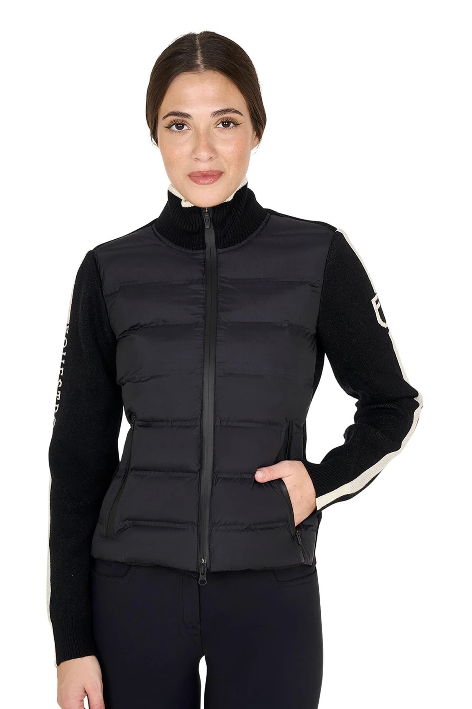 damejakke i nylon og strikk med glidelås Black XS