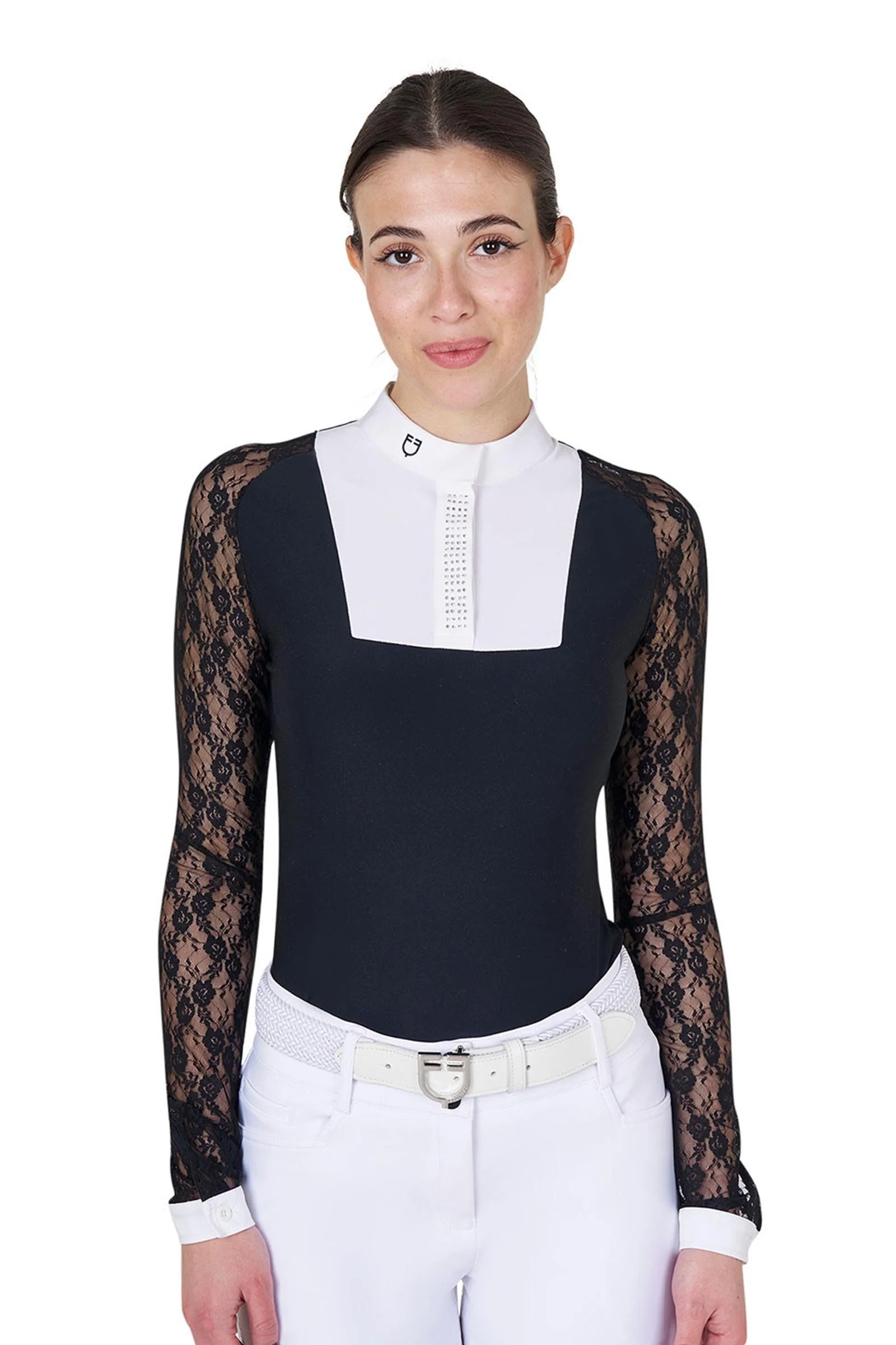 dame stevnepolo langermet med blonder Black XS