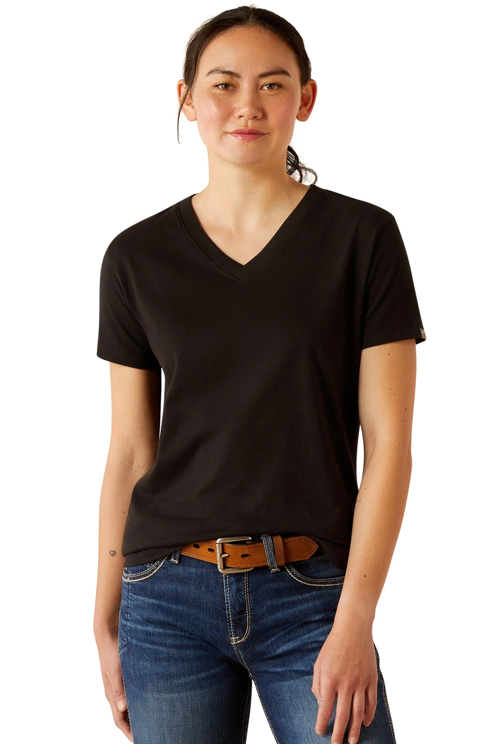 Rebar Cotton Strong V-hals T-skjorte til dame Black L