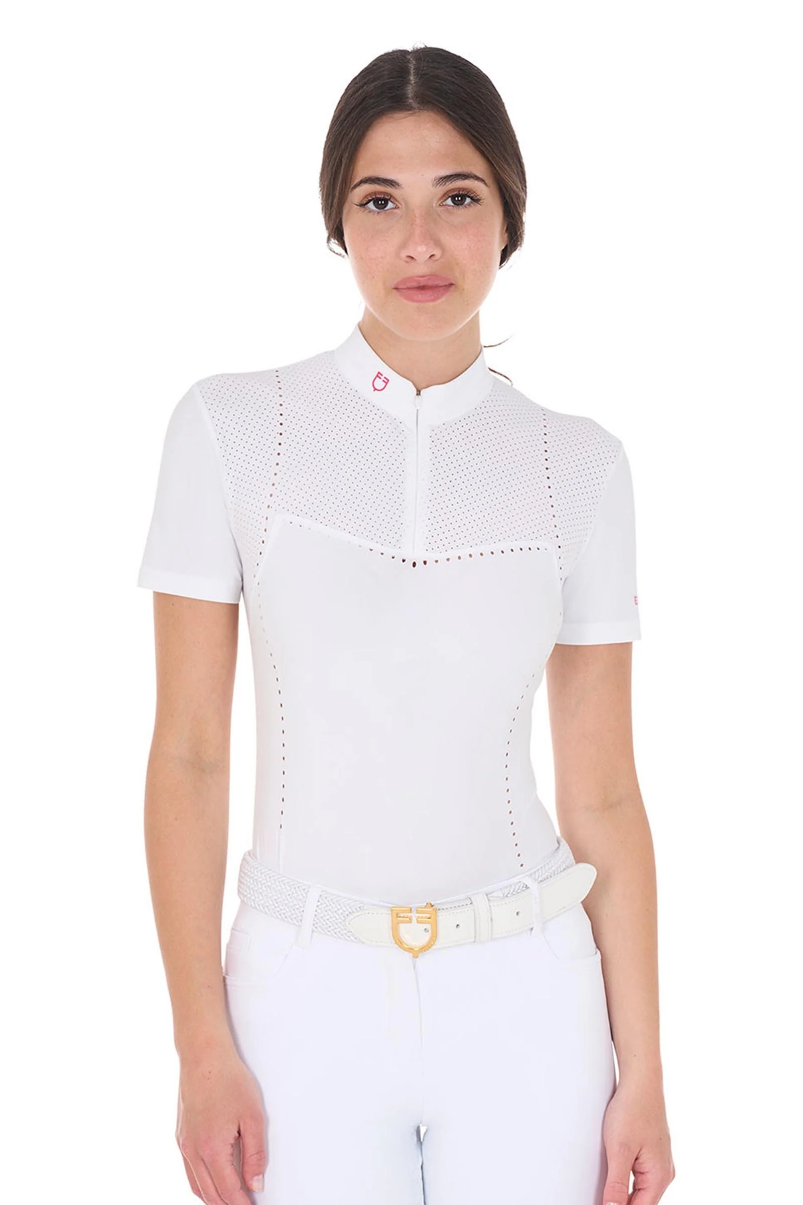 dame stevnepolo slim fit med glidelås i perforert materiale White/Honeysuckle XS