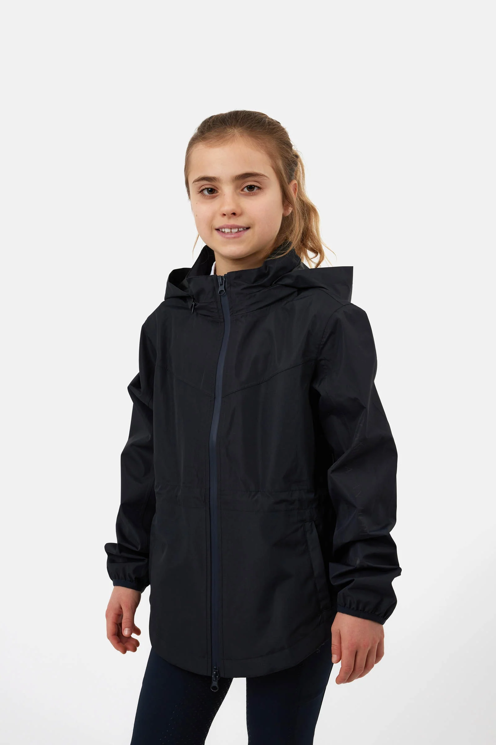 Young Rider Fiora vanntett jakke med pakkbar hette Dark Navy 146-152